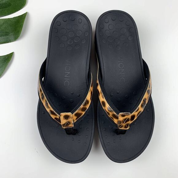 Vionic High Tide Sandals Flip Flops Black Animal Print Platform Comfort Womens 7 - Picture 2 of 10